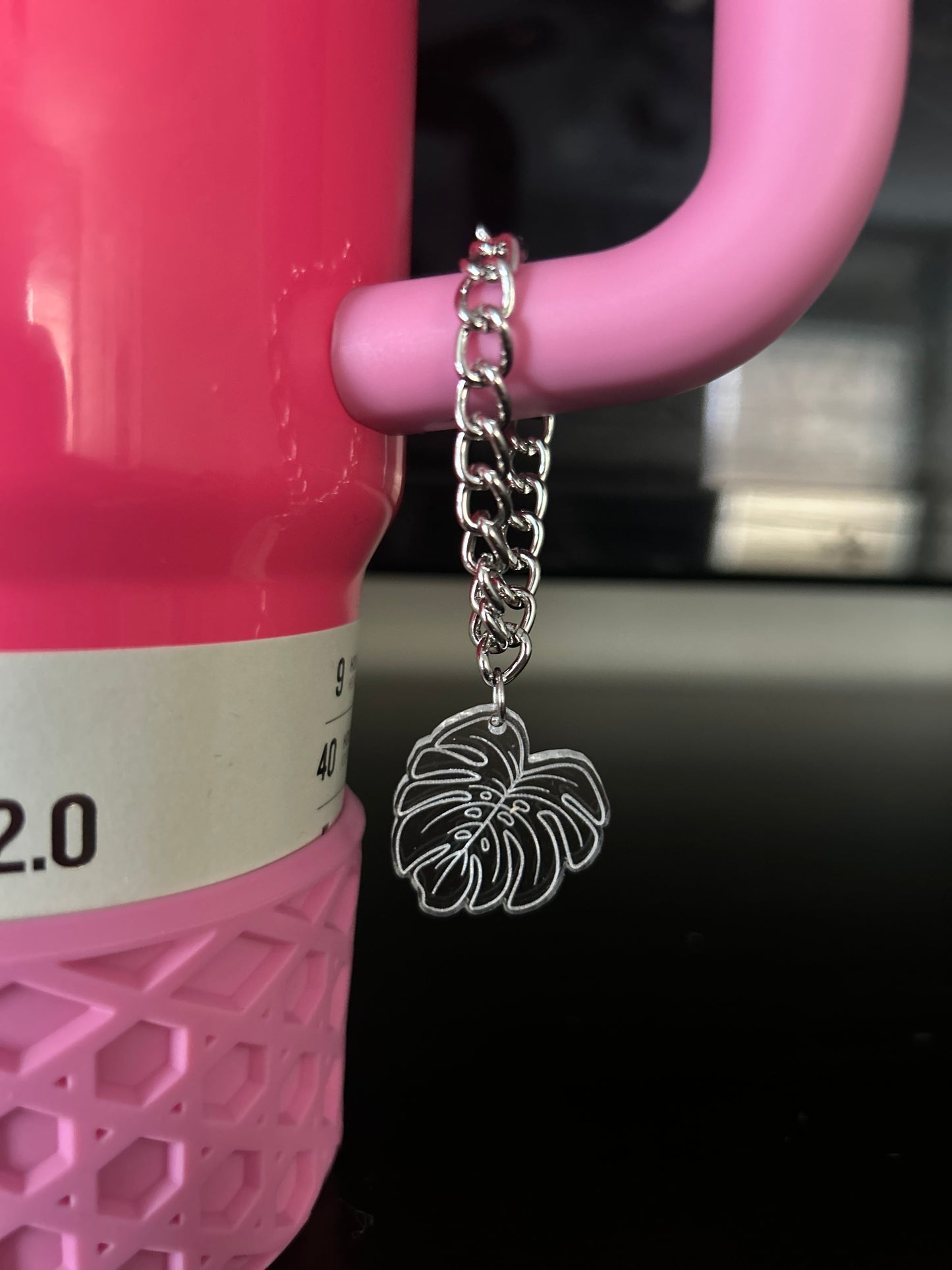 Monstera Leaf Engraved Tumbler Handle Charm