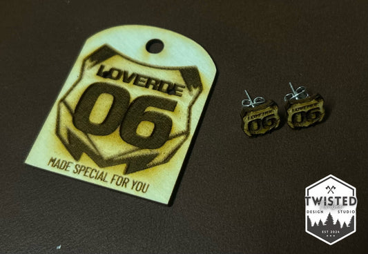 Moto Personalizable Number Plate Wood Engraved Earrings