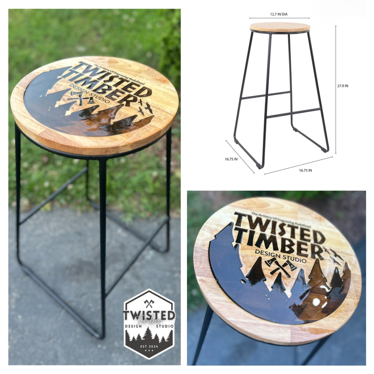 Custom Engraved Business Logo Or Graphic Wood Stool