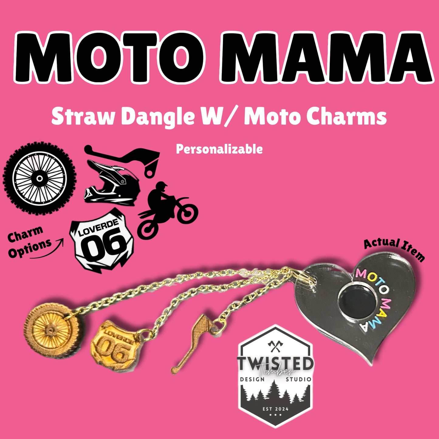 MOTO MAMA Acrylic Straw Dangle With Charms