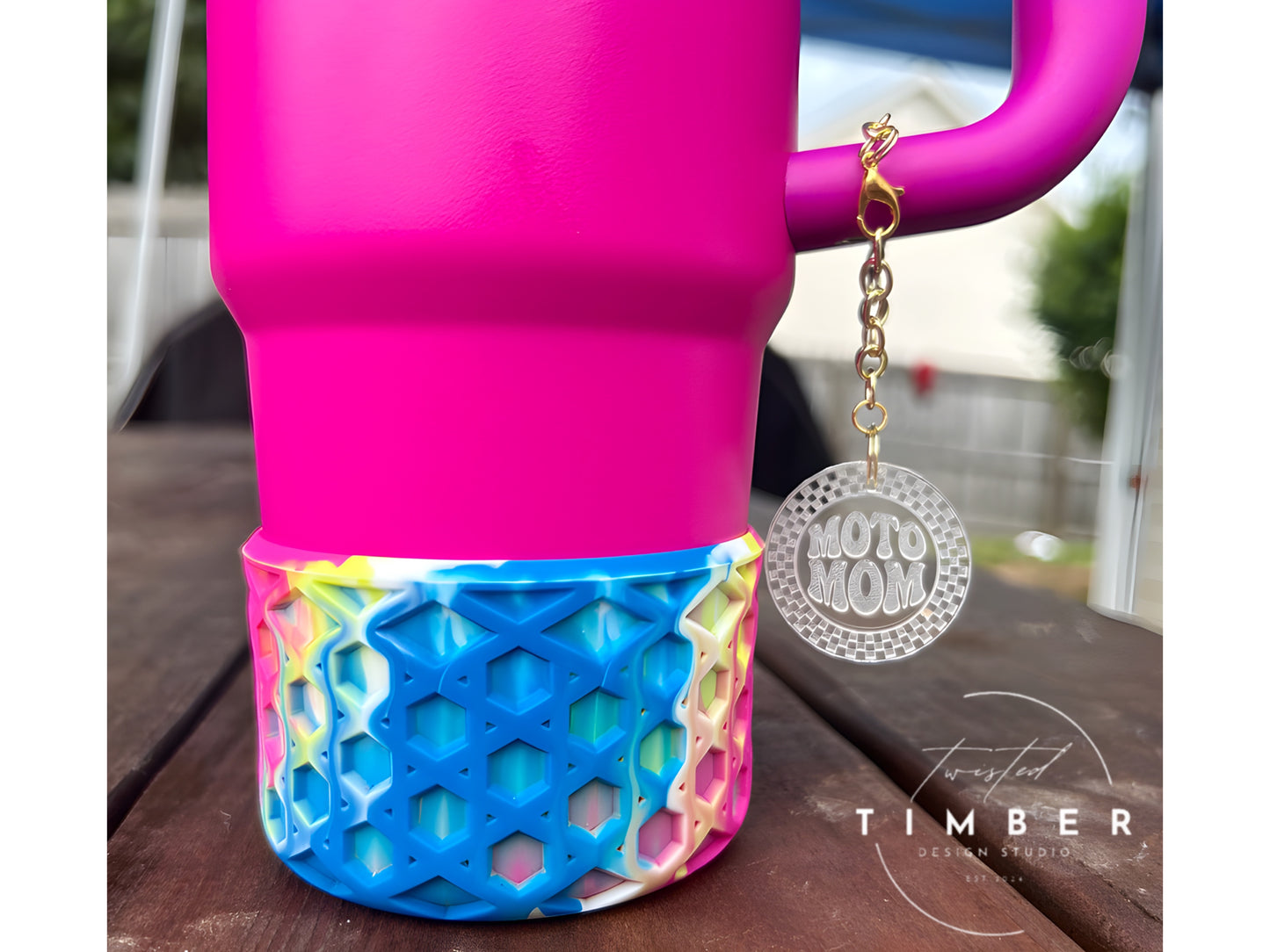 “Moto Mom” Checkered Tumbler Handle Charm