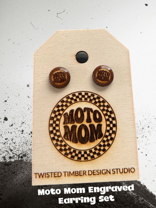 Moto Mom Checkered Post Earrings