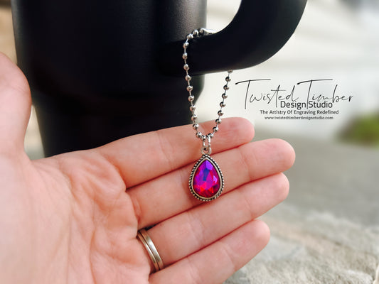 Fuschia Tear Drop Crystal Handle Charm