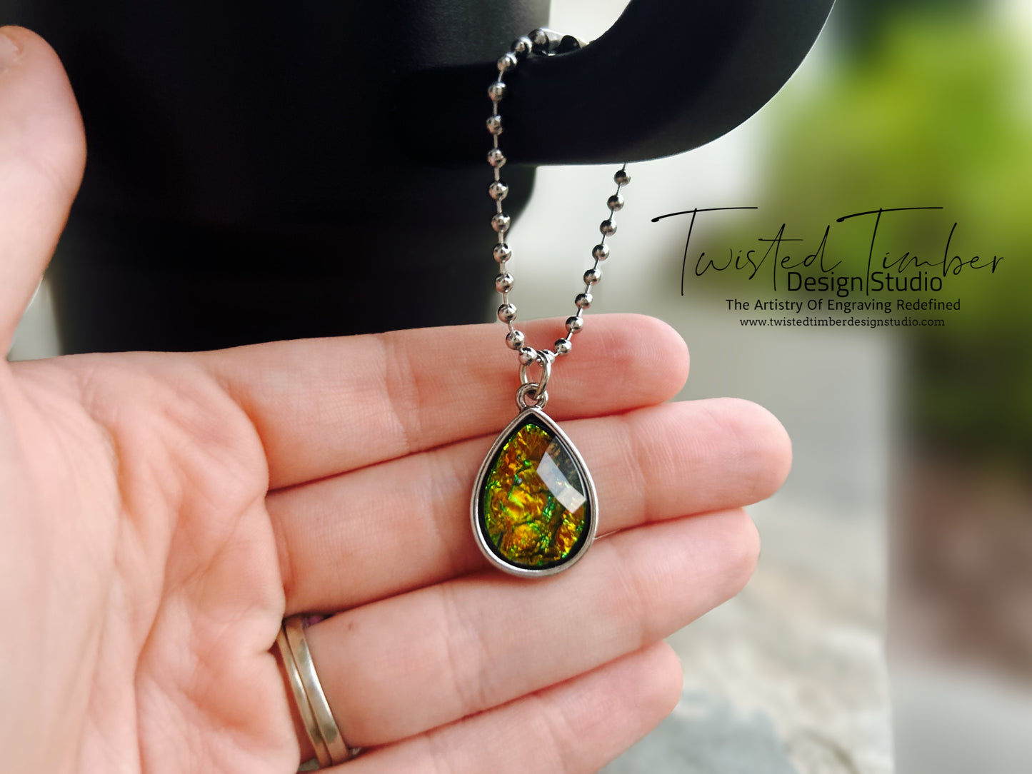 Amber And Olive Shattered Tear Drop Handle Charm