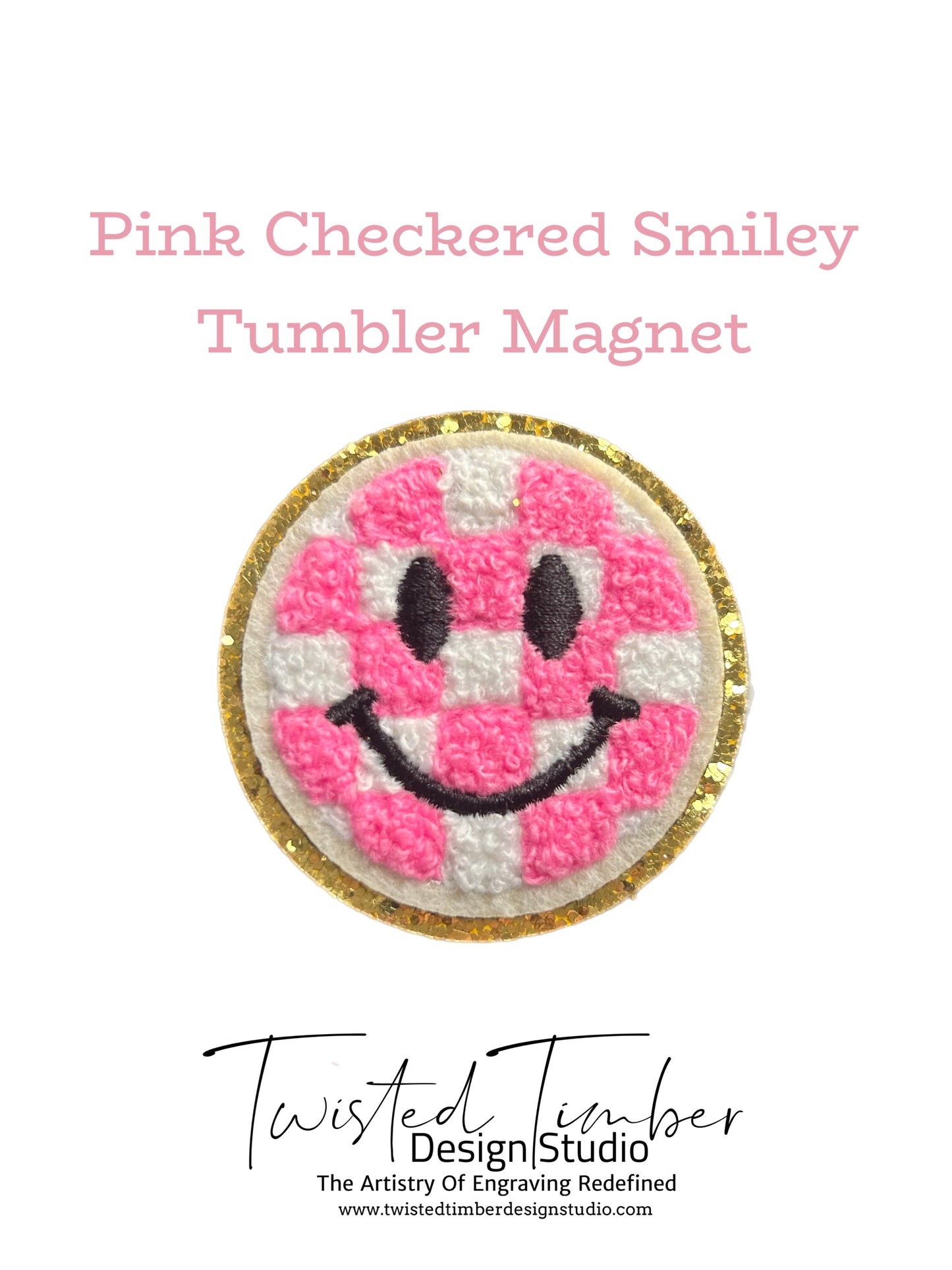 Pink Checkered Smiley Tumbler Magnet