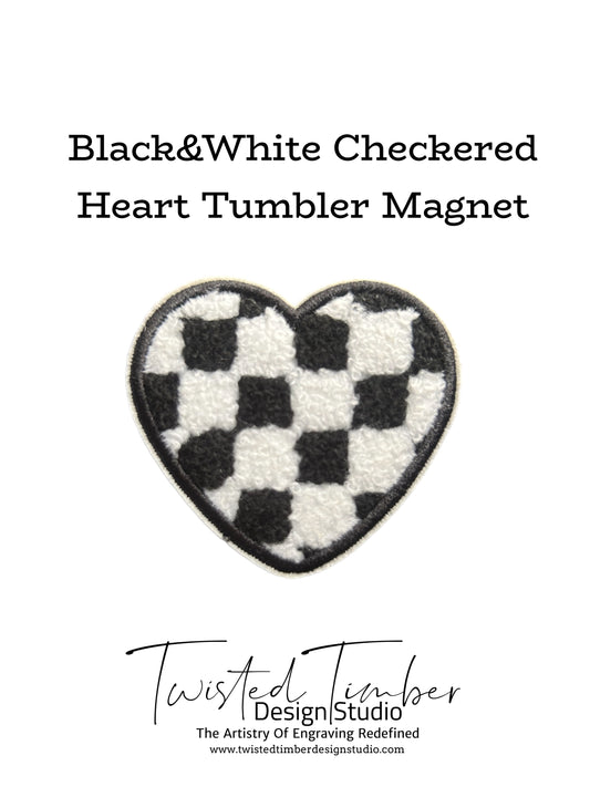 Black&White Checkered Heart Tumbler Magnet