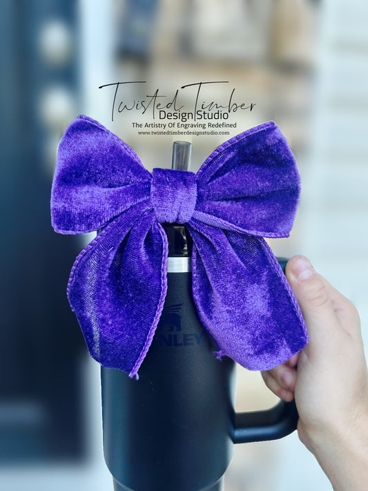 Royal Purple Velvet Tumbler Straw Bow