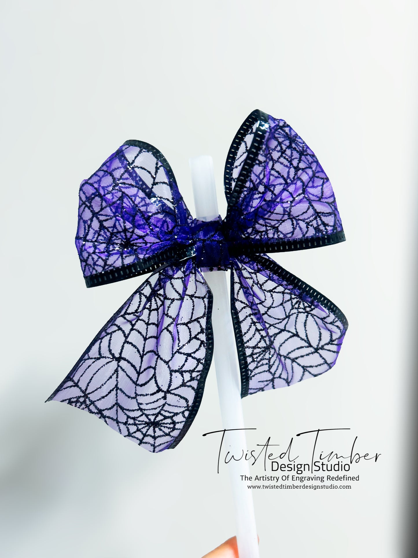 Sheer Purple Glitter Web Straw Bow